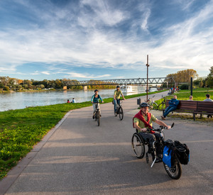 Unterschiedliche Fahrradtypen an der Uferpromenade Germersheim