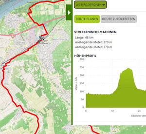 Radroute rund um Ingelheim, sogenannte Obstroute, auf einer Landkarte.